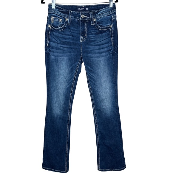 MISS ME Woman's Zig‎ Zag Mid Rise Bootcut Jean Size 28X34 rhinestone sequin trim - Picture 1 of 10